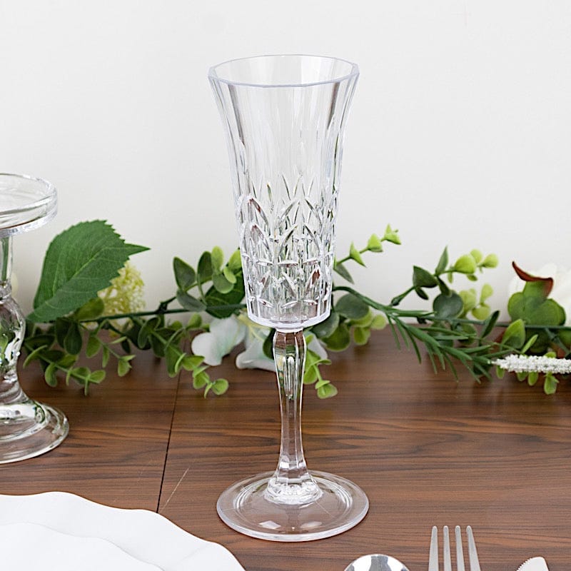 6 Shatterproof 6 oz Plastic Champagne Flutes with Embossed Leaf Pattern - Clear DSP_CUCP010_6_CLR
