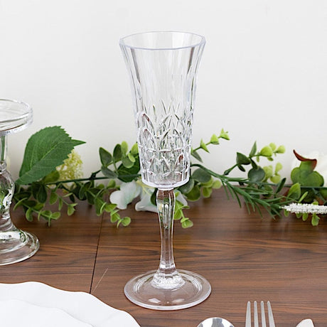 6 Shatterproof 6 oz Plastic Champagne Flutes with Embossed Leaf Pattern - Clear DSP_CUCP010_6_CLR