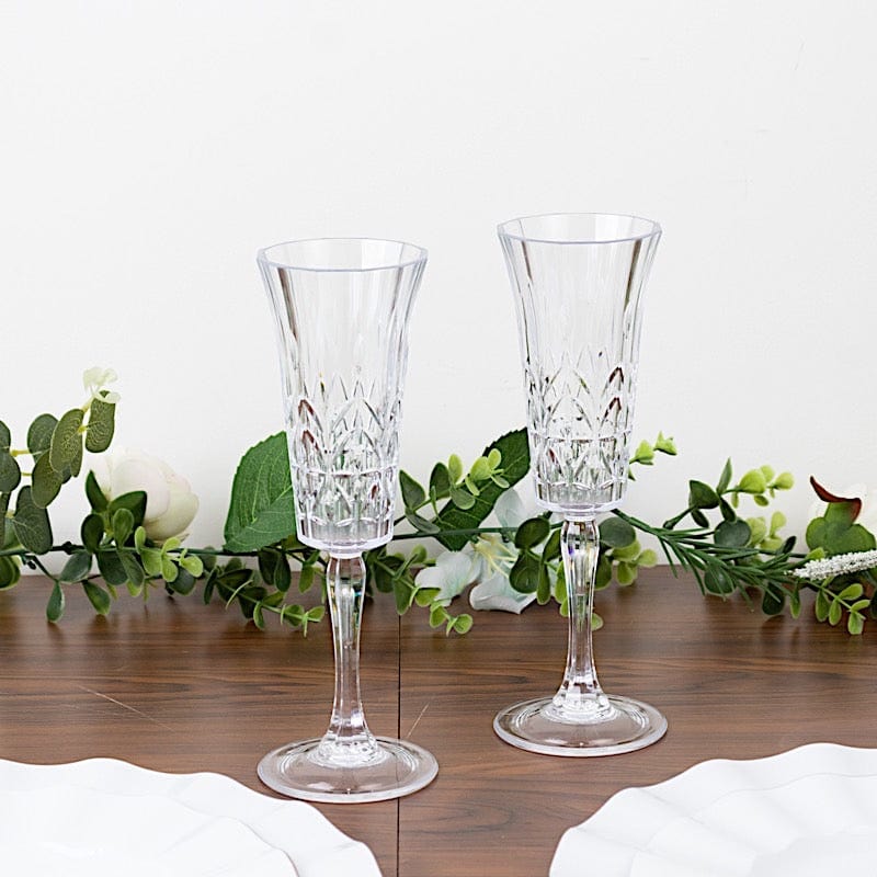 6 Shatterproof 6 oz Plastic Champagne Flutes with Embossed Leaf Pattern - Clear DSP_CUCP010_6_CLR