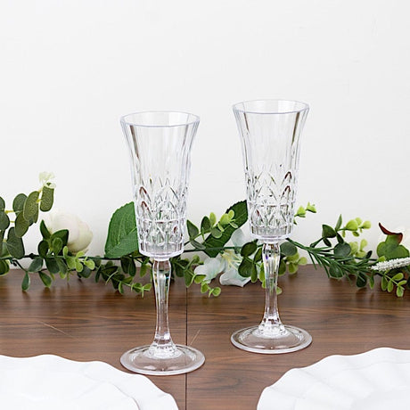 6 Shatterproof 6 oz Plastic Champagne Flutes with Embossed Leaf Pattern - Clear DSP_CUCP010_6_CLR
