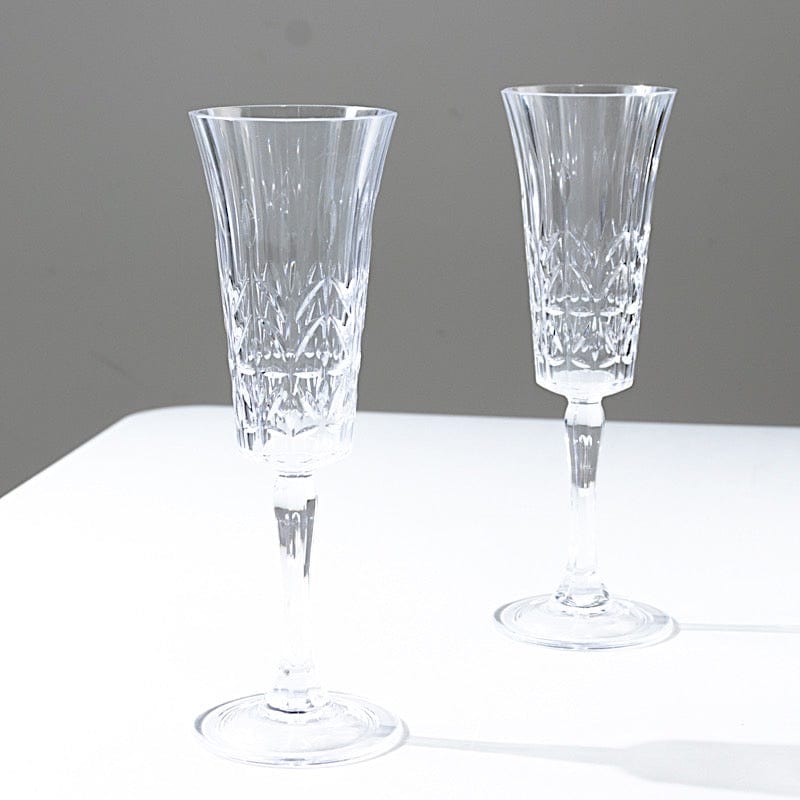 6 Shatterproof 6 oz Plastic Champagne Flutes with Embossed Leaf Pattern - Clear DSP_CUCP010_6_CLR