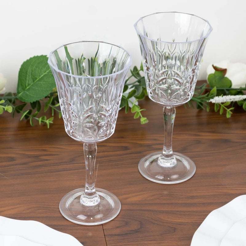 6 Shatterproof Plastic Wine Glasses with  Embossed Leaf Pattern - Clear DSP_CUWN010_10_CLR
