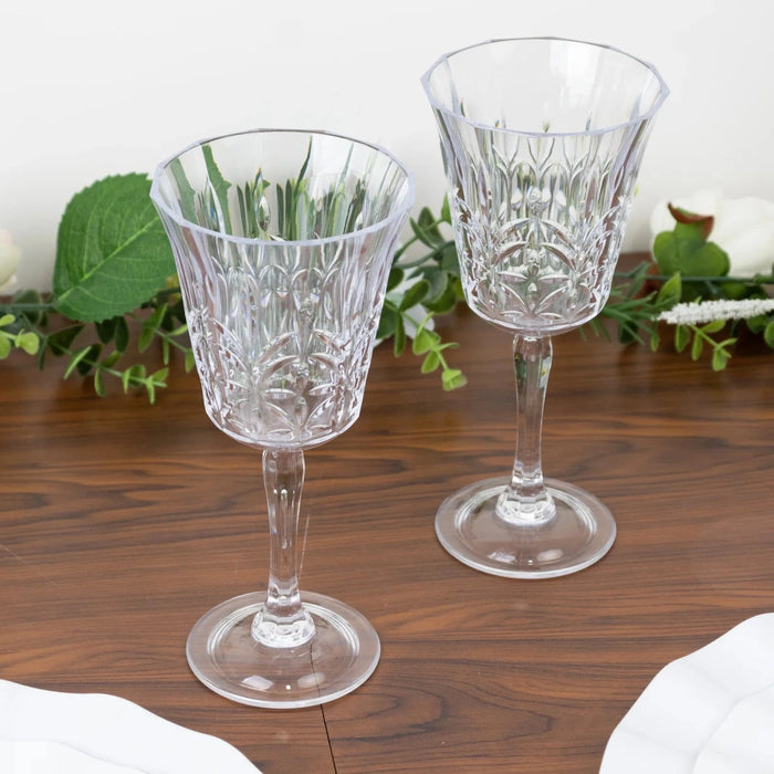 6 Shatterproof Plastic Wine Glasses with  Embossed Leaf Pattern - Clear DSP_CUWN010_10_CLR