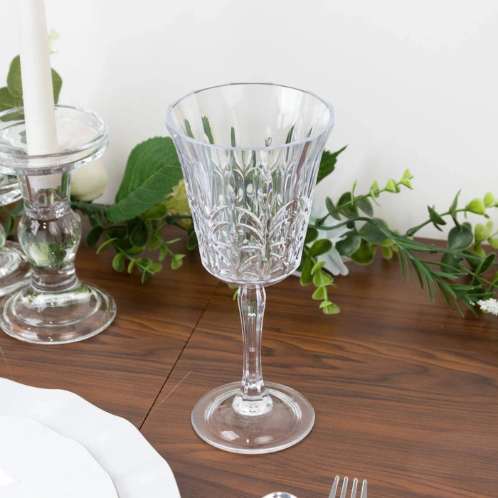 6 Shatterproof Plastic Wine Glasses with  Embossed Leaf Pattern - Clear DSP_CUWN010_10_CLR