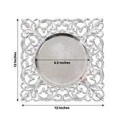 6 Square 12" Vintage Acrylic Dinner Charger Plates with Hollow Lace Borders