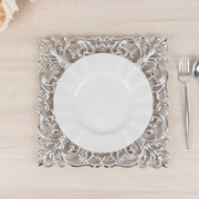 6 Square 12" Vintage Acrylic Dinner Charger Plates with Hollow Lace Borders