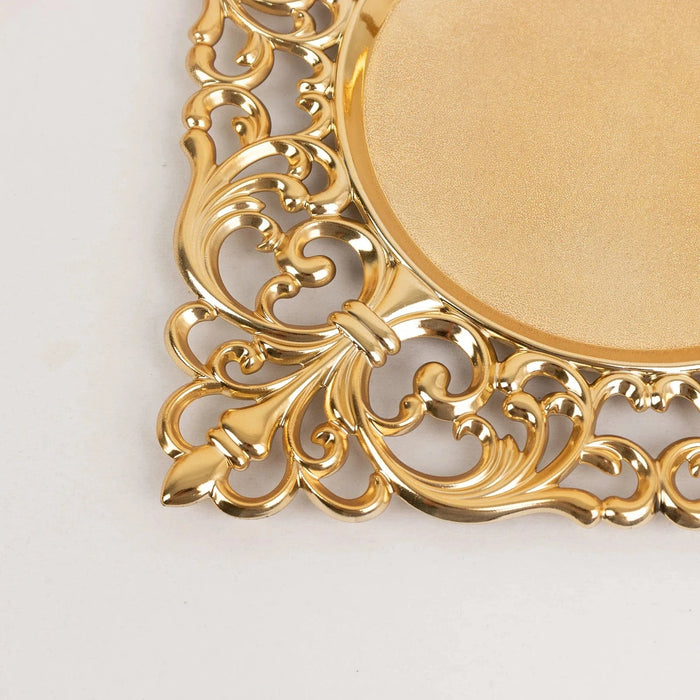 6 Square 12" Vintage Acrylic Dinner Charger Plates with Hollow Lace Borders