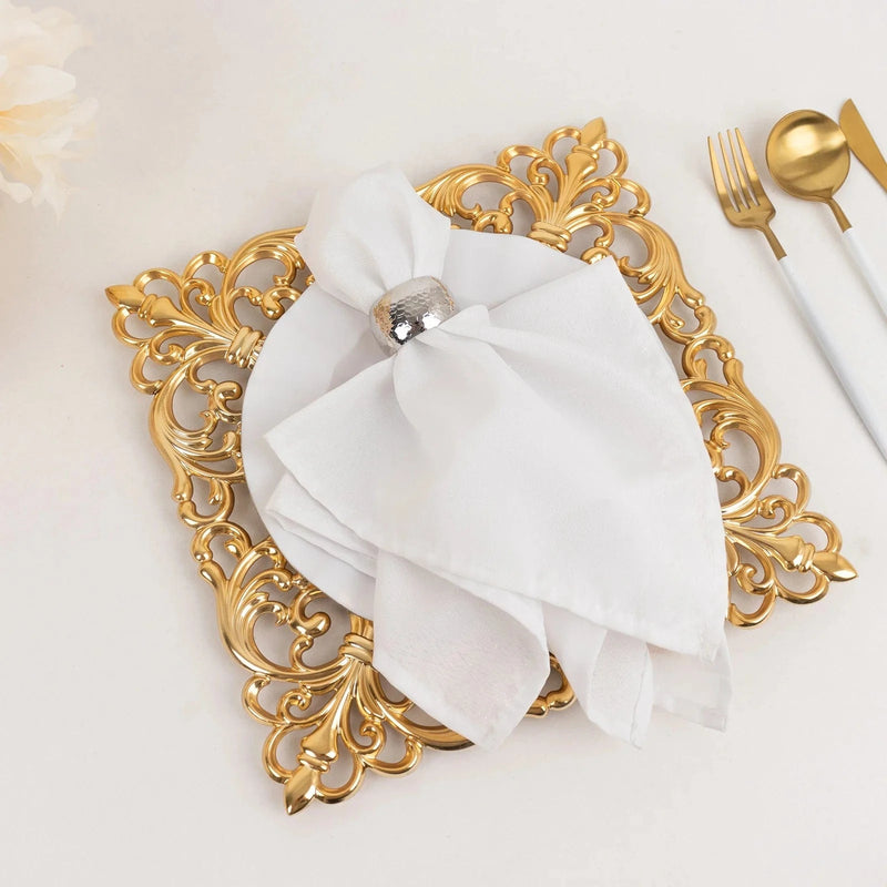 6 Square 12" Vintage Acrylic Dinner Charger Plates with Hollow Lace Borders