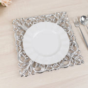 6 Square 12" Vintage Acrylic Dinner Charger Plates with Hollow Lace Borders