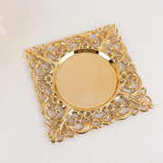 6 Square 12" Vintage Acrylic Dinner Charger Plates with Hollow Lace Borders