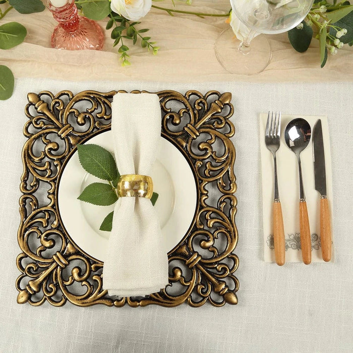 6 Square 12" Vintage Acrylic Dinner Charger Plates with Hollow Lace Borders