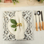 6 Square 12" Vintage Acrylic Dinner Charger Plates with Hollow Lace Borders