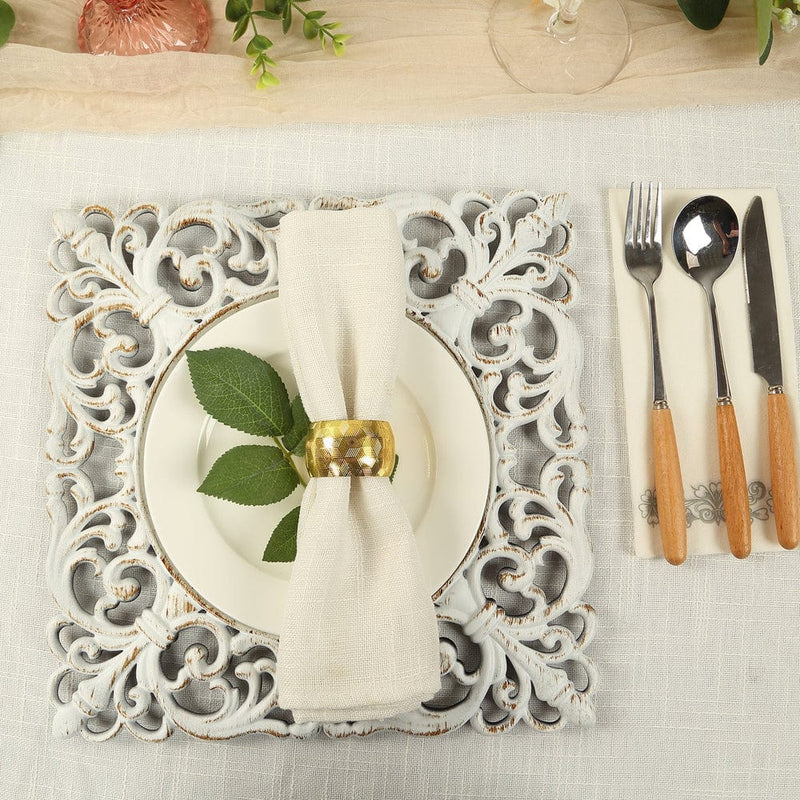 6 Square 12" Vintage Acrylic Dinner Charger Plates with Hollow Lace Borders