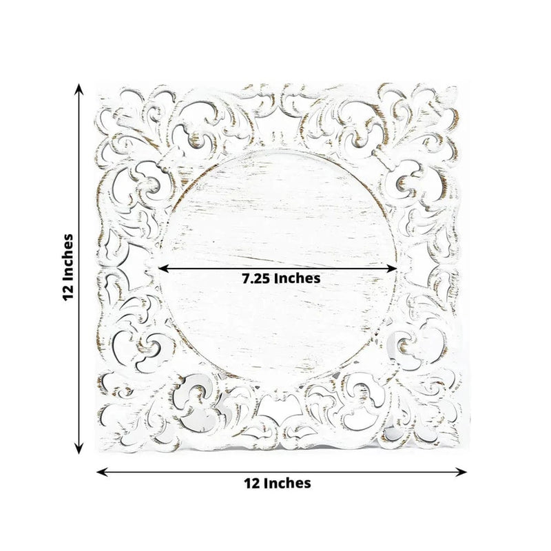 6 Square 12" Vintage Acrylic Dinner Charger Plates with Hollow Lace Borders