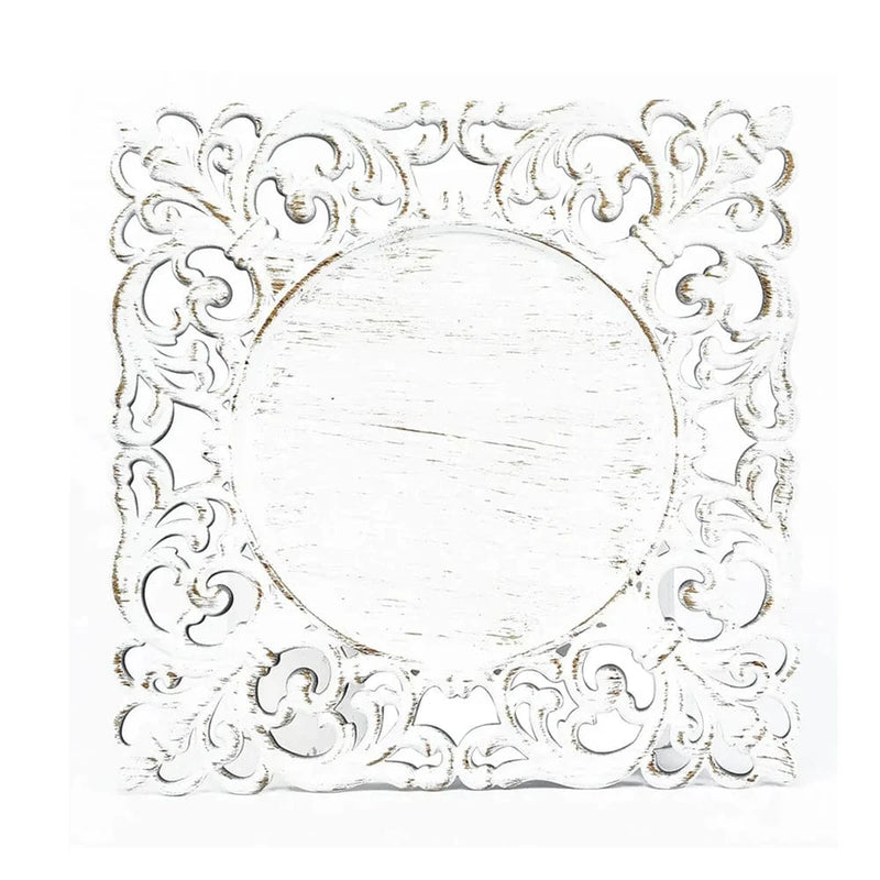 6 Square 12" Vintage Acrylic Dinner Charger Plates with Hollow Lace Borders