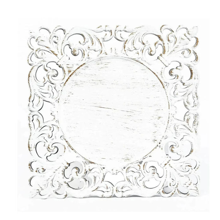 6 Square 12" Vintage Acrylic Dinner Charger Plates with Hollow Lace Borders