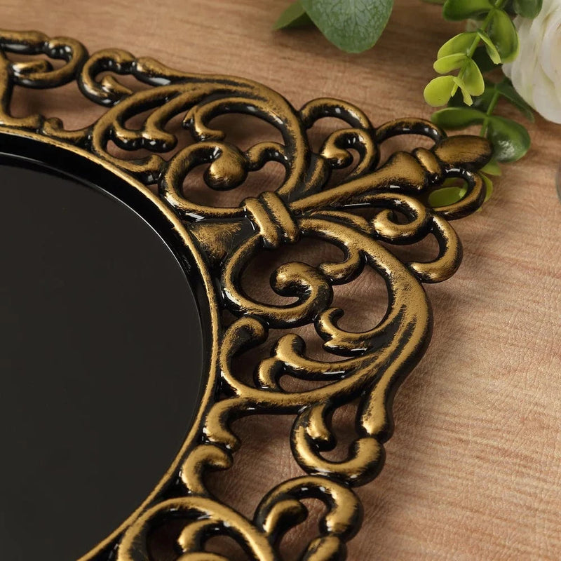 6 Square 12" Vintage Acrylic Dinner Charger Plates with Hollow Lace Borders