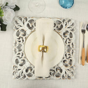 6 Square 12" Vintage Acrylic Dinner Charger Plates with Hollow Lace Borders