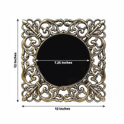 6 Square 12" Vintage Acrylic Dinner Charger Plates with Hollow Lace Borders