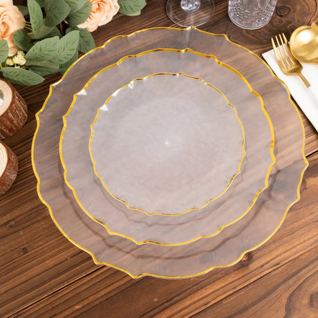 6 Sunflower Plastic Dinner Charger Plates with Scalloped Rim - Clear and Gold CHRG_PLST0032_CLGD