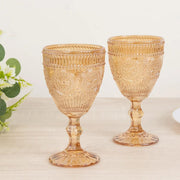 6 Vintage 11 oz Wine Glasses Goblets with Embossed Floral Pattern