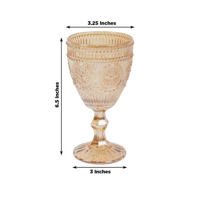 6 Vintage 11 oz Wine Glasses Goblets with Embossed Floral Pattern