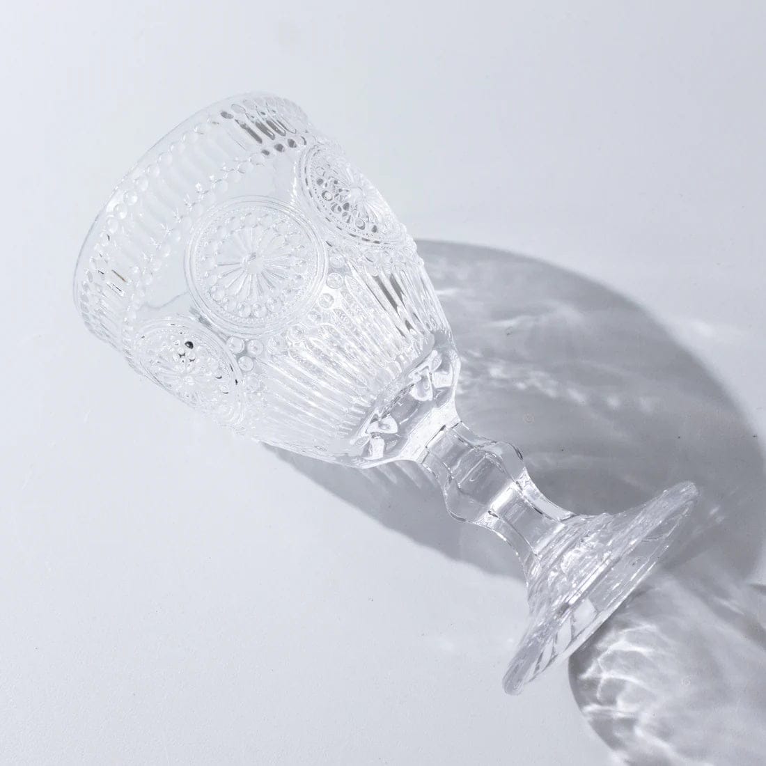 6 Vintage 11 oz Wine Glasses Goblets with Embossed Floral Pattern