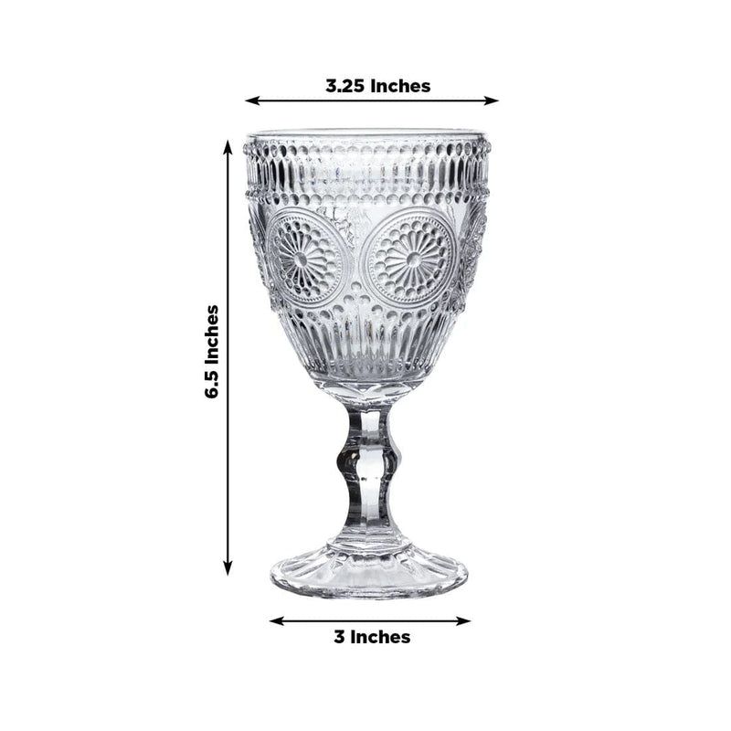 6 Vintage 11 oz Wine Glasses Goblets with Embossed Floral Pattern