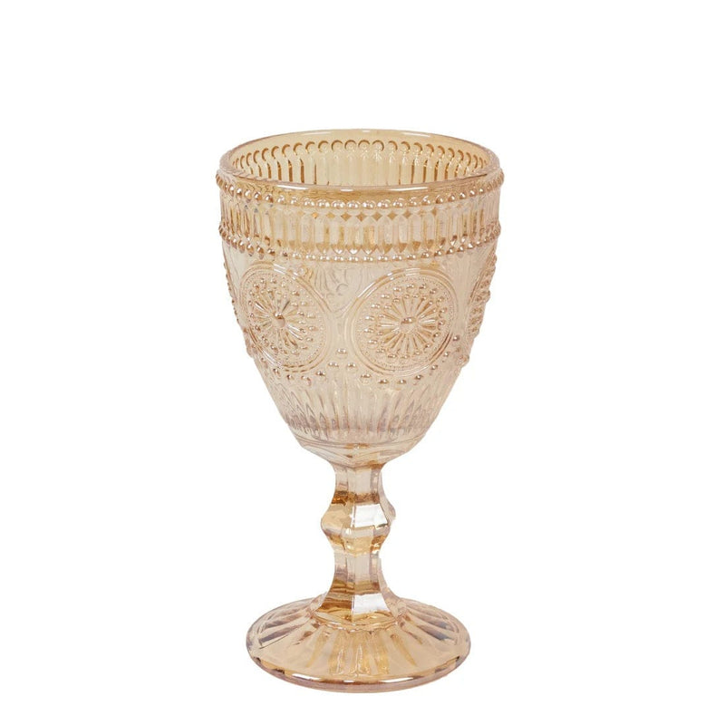 6 Vintage 11 oz Wine Glasses Goblets with Embossed Floral Pattern GLAS_CUWN005A_11_AMB