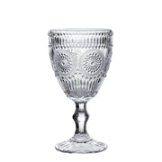 6 Vintage 11 oz Wine Glasses Goblets with Embossed Floral Pattern GLAS_CUWN005A_11_CLR