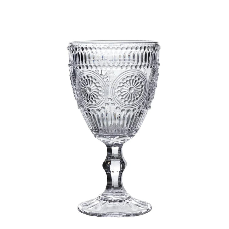 6 Vintage 11 oz Wine Glasses Goblets with Embossed Floral Pattern GLAS_CUWN005A_11_CLR