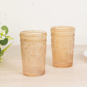 6 Vintage 13 oz Glass Tumblers with Embossed Floral Pattern