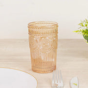 6 Vintage 13 oz Glass Tumblers with Embossed Floral Pattern