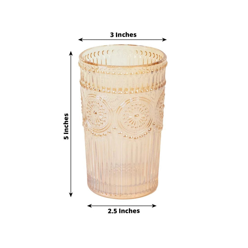 6 Vintage 13 oz Glass Tumblers with Embossed Floral Pattern