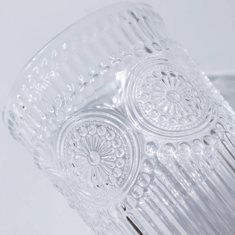 6 Vintage 13 oz Glass Tumblers with Embossed Floral Pattern