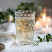 6 Vintage 13 oz Glass Tumblers with Embossed Floral Pattern