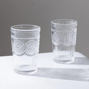 6 Vintage 13 oz Glass Tumblers with Embossed Floral Pattern
