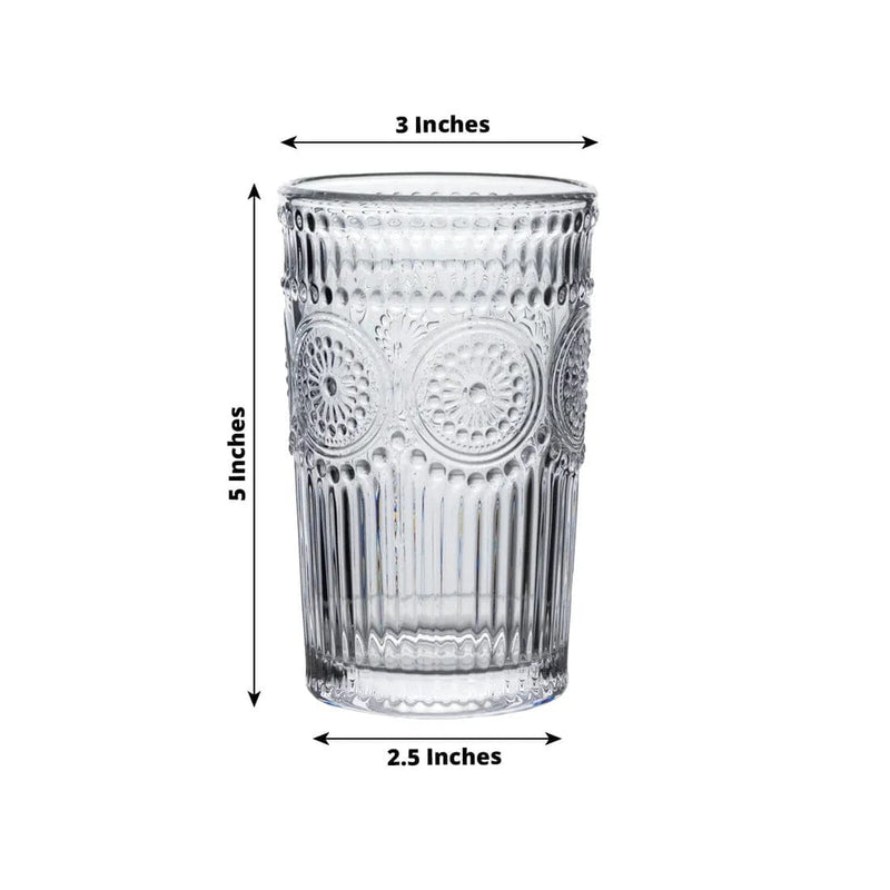 6 Vintage 13 oz Glass Tumblers with Embossed Floral Pattern