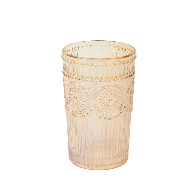 6 Vintage 13 oz Glass Tumblers with Embossed Floral Pattern GLAS_CUCT005A_13_AMB