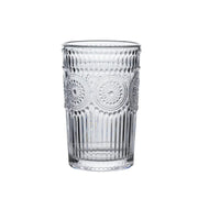 6 Vintage 13 oz Glass Tumblers with Embossed Floral Pattern GLAS_CUCT005A_13_CLR