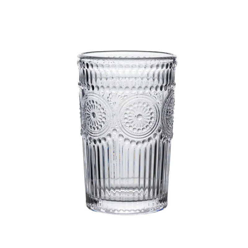 6 Vintage 13 oz Glass Tumblers with Embossed Floral Pattern GLAS_CUCT005A_13_CLR