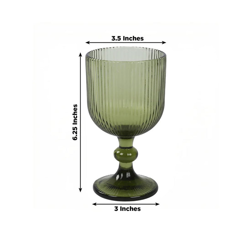 6 Vintage 13 oz Ribbed Wine Glasses Goblets with Ball Stem Accent