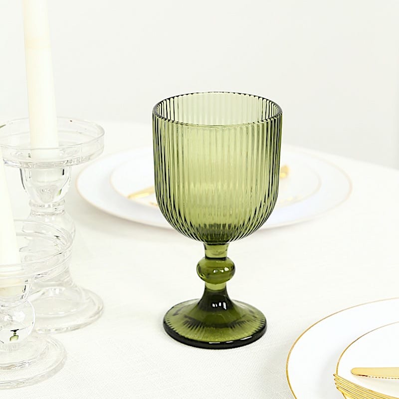 6 Vintage 13 oz Ribbed Wine Glasses Goblets with Ball Stem Accent