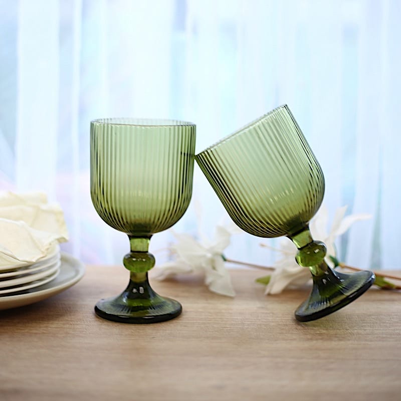 6 Vintage 13 oz Ribbed Wine Glasses Goblets with Ball Stem Accent