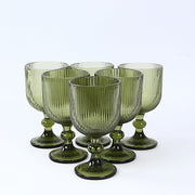 6 Vintage 13 oz Ribbed Wine Glasses Goblets with Ball Stem Accent