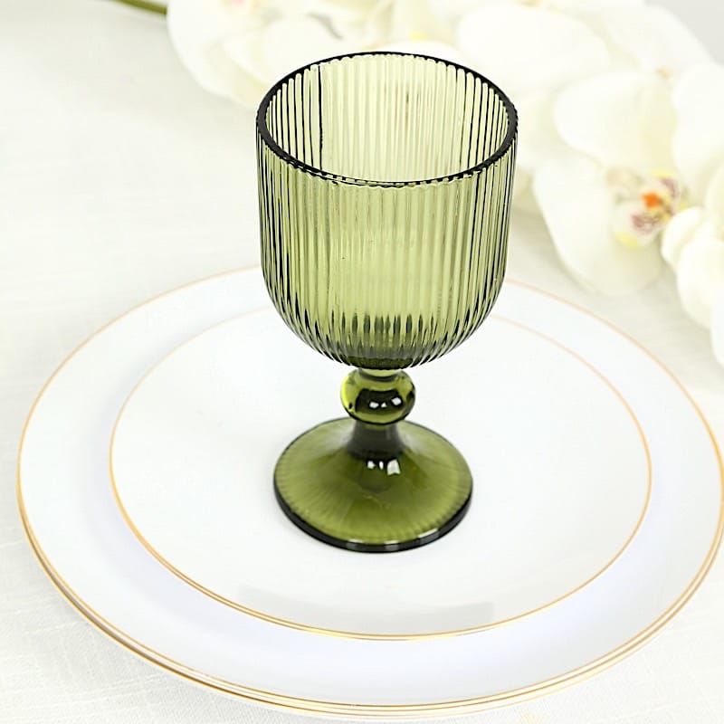 6 Vintage 13 oz Ribbed Wine Glasses Goblets with Ball Stem Accent