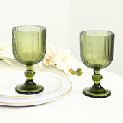 6 Vintage 13 oz Ribbed Wine Glasses Goblets with Ball Stem Accent