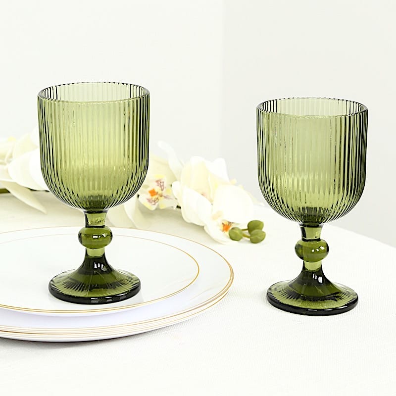 6 Vintage 13 oz Ribbed Wine Glasses Goblets with Ball Stem Accent