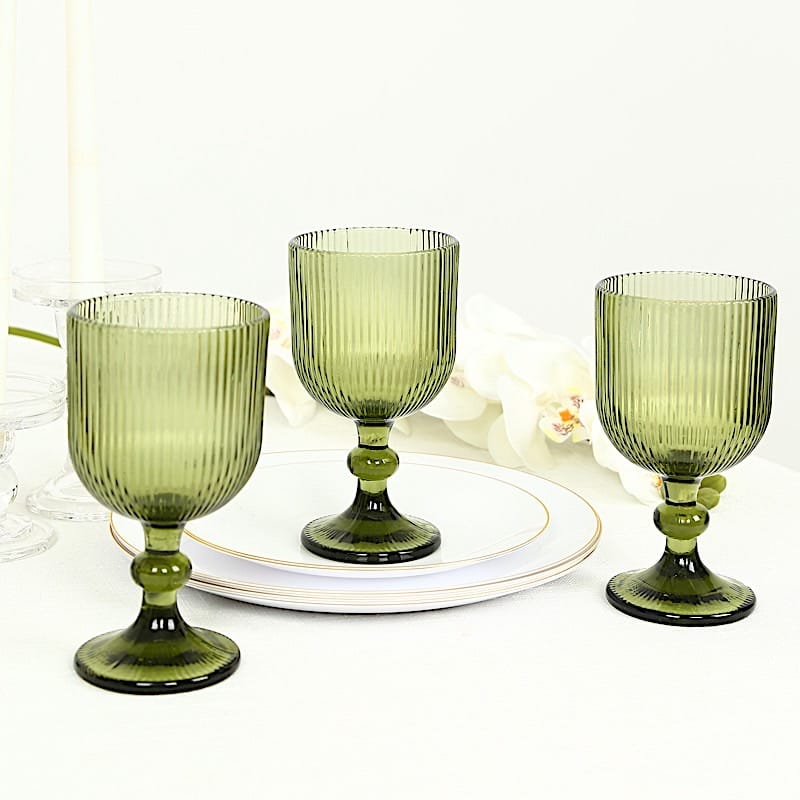 6 Vintage 13 oz Ribbed Wine Glasses Goblets with Ball Stem Accent