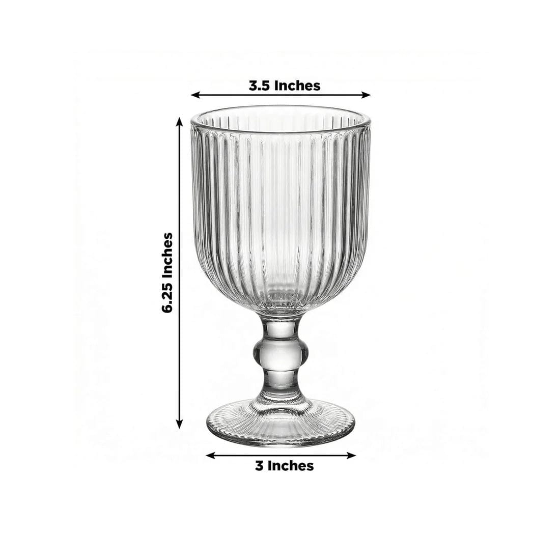 6 Vintage 13 oz Ribbed Wine Glasses Goblets with Ball Stem Accent GLAS_CUWN010_13_CLR